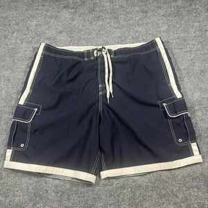 Joe Boxer Trunks Shorts Mens 2XL Navy Blue White Mesh Lined High Rise Swimwear